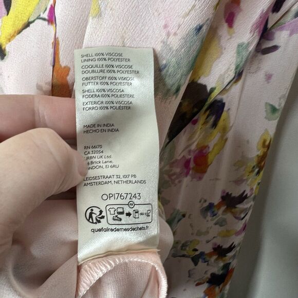 Pilcro Floral Blouse Womens XL Pink Sheer Button Front Ruffle Neck Anthropologie - Picture 4 of 12